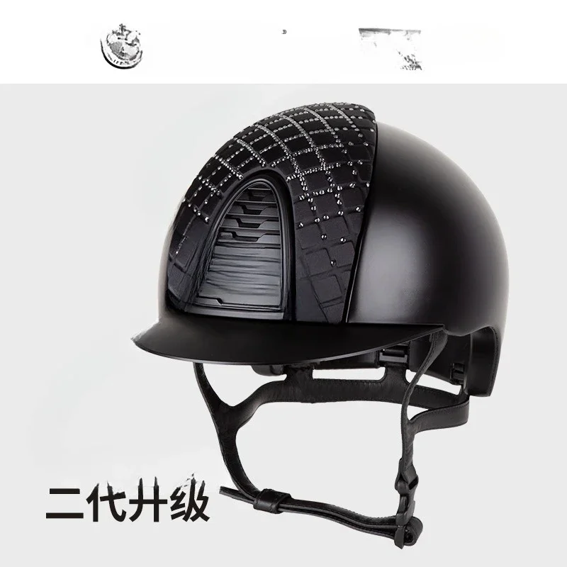 Second generation equestrian helmet, Milange, black diamond-encrusted riding helmet harness competition 8101048