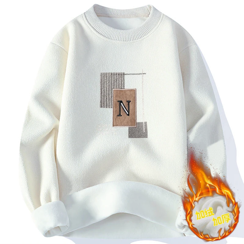 

Мужской теплый вязаный свитер с начесом на осень-зиму, мягкий, теплый, из полиэфирного волокна, с длинными рукавами...