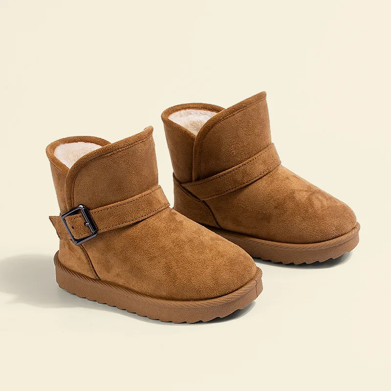 

Очаровательные однотонные зимние ботинки на нечеткой подкладке для малышей, детские теплые ботинки для первых ходунков на открытом воздухе