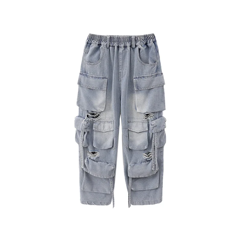 Hip Hop Mädchen Kleidung Kinder Jazz Street Dance Kostüm Meter Rot T Shirt Denim Cargo Hosen für Jungen Performance Outfit