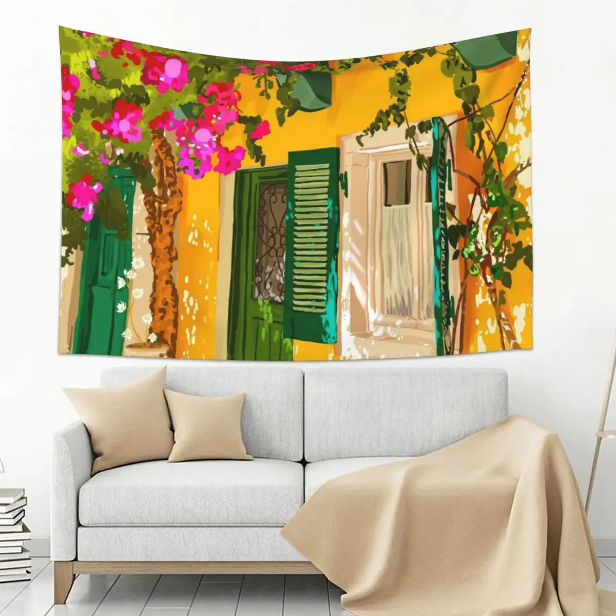 

Living in the Sunshine. Always. | Summer Exotic Travel Architecture | Italy Sicily Boho Buildings Tapestry