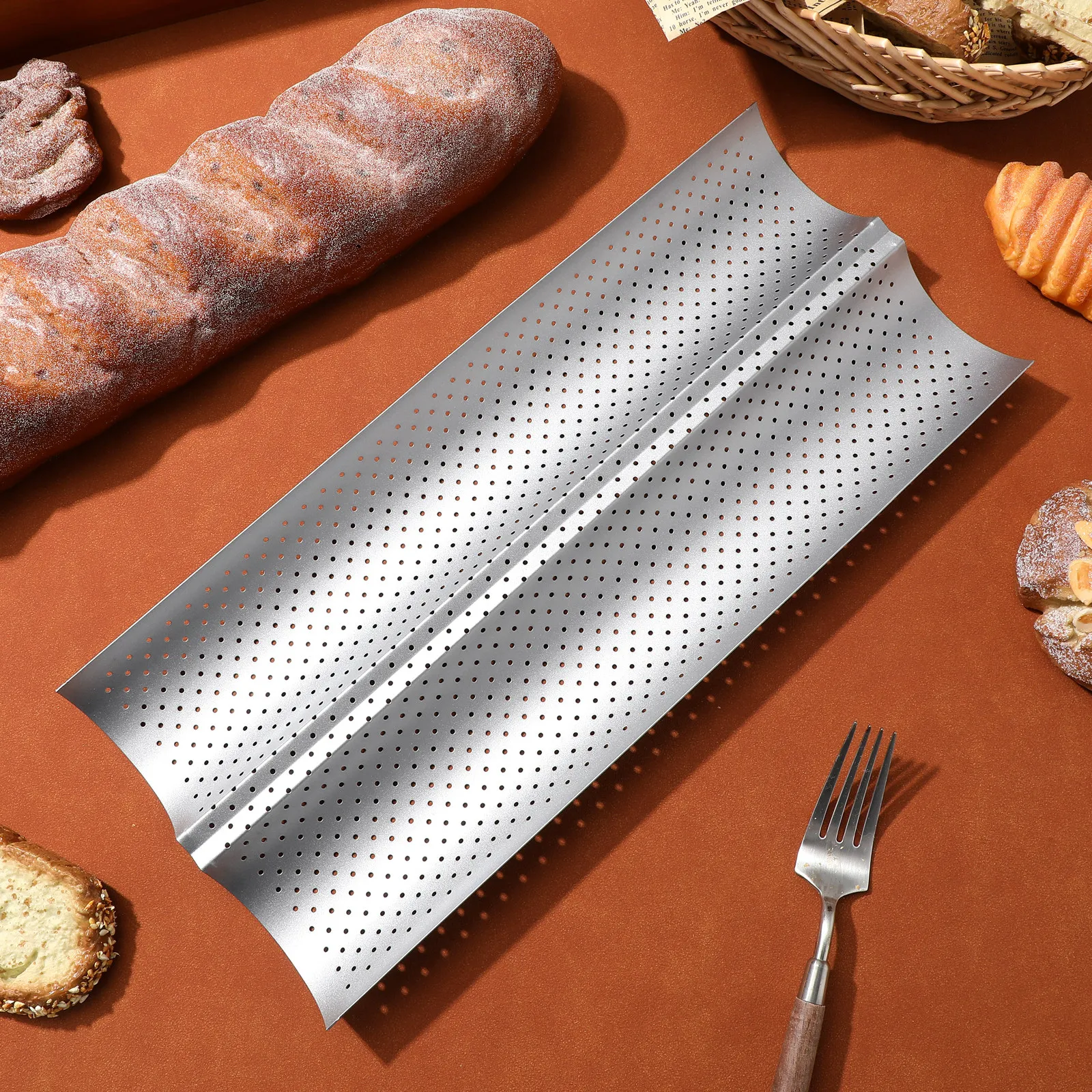 Commercial Kitchen Baking Oven - Baguette Baking Mould 2 Slots Silver