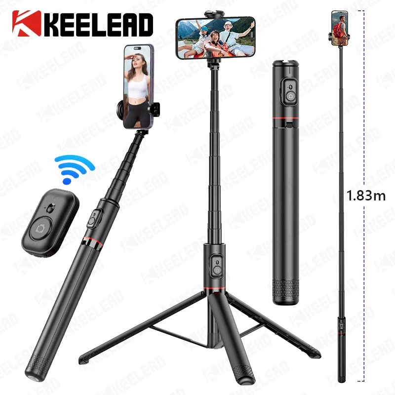 Treppiede per selfie stick wireless da 1830 mm, supporto pieghevole con luce opzionale per smartphone Balance Staffe per riprese dal vivo stabili