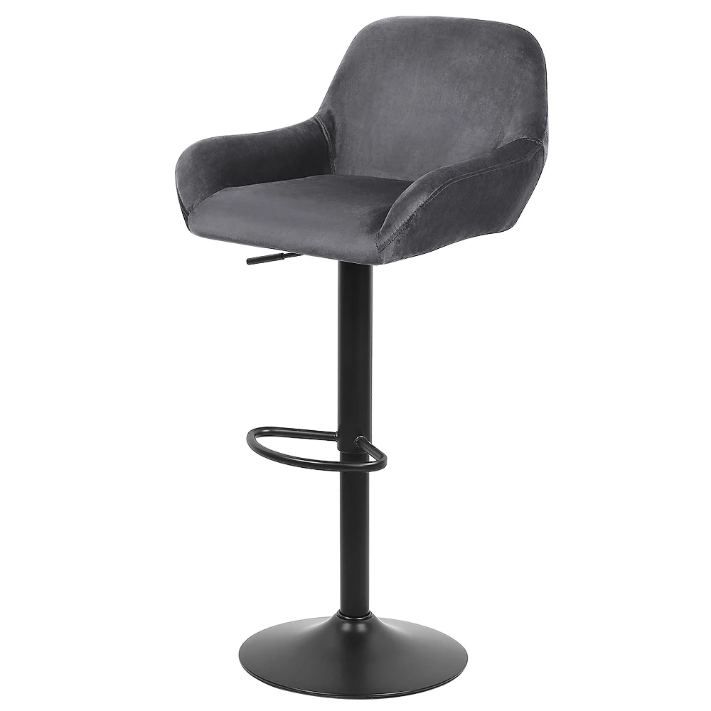 Set van 2 fluwelen barkrukken - eigentijdse stijl - in hoogte verstelbaar en draaibaar - lichtgrijs/zwart/bruin/donkergrijs