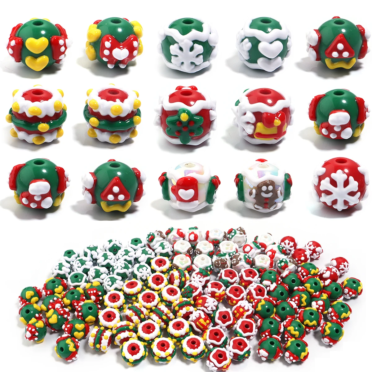 5pcs/lot Heavy Oil Acrylic Christmas Series Hand-painted Beads DIY Jewelry Bracelet Pendant Phone Key Bag Car Chain Accessories