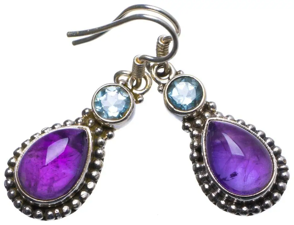 

StarGems® Natural Amethyst and Blue Topaz Handmade Unique 925 Sterling Silver Earrings 1.5" X3418