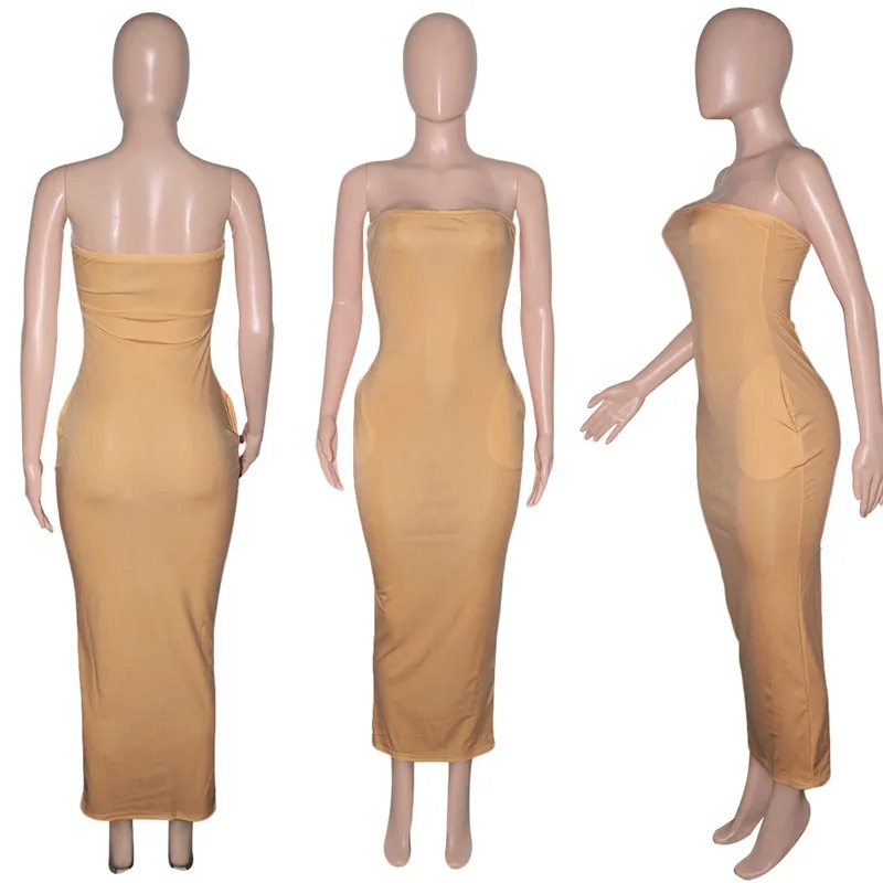 Sexy Tube Top Long Maxi Dress with Pockets Casual Summer Dresses for Women 2024 Oversized  Bodycon Dress Party Clubwear Dress