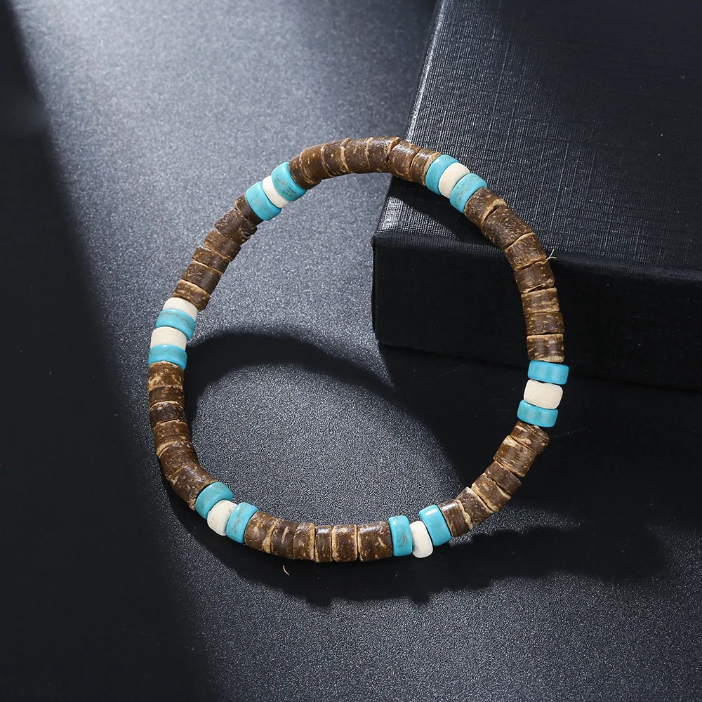 Böhmisches Armband aus Kokosnussschalen und Holzchips für Männer, Retro Handgefertigter Perlenschmuck, Modische Accessoires, Geschenke – Detail 8