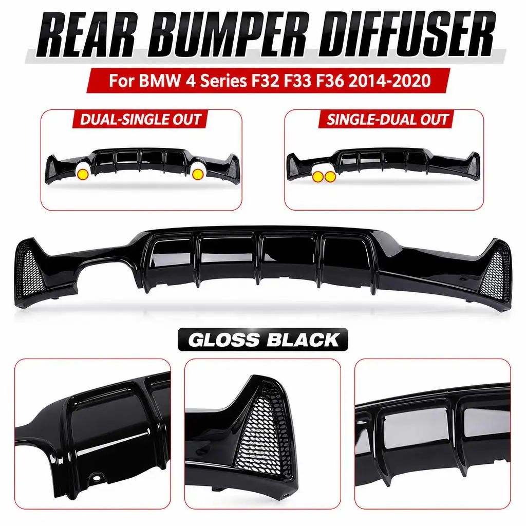 Heckdiffusor für BMW 4er F32 F33 F36 2014-2020 2- und 4-Türer Coupé, glänzend schwarz, unterer Heckspoiler