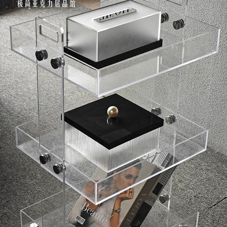 Acrylic trolley medieval storage with wheels rack dining car movable corner multi-layer storage edge coffee table