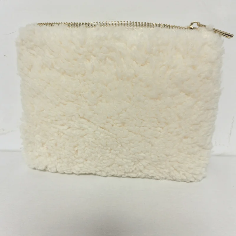 Beige Plush Cosmetic Pouch Small Soft Lamb Wool Zipper Pouch Bag Coin Purse Makeup Pouch