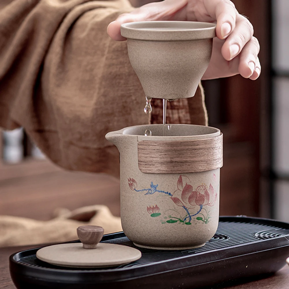 

Kungfu Tea Set For Camping Outdoor Hand-made Vintage Elegant Teapot Tea Cup Set Camping Retreats
