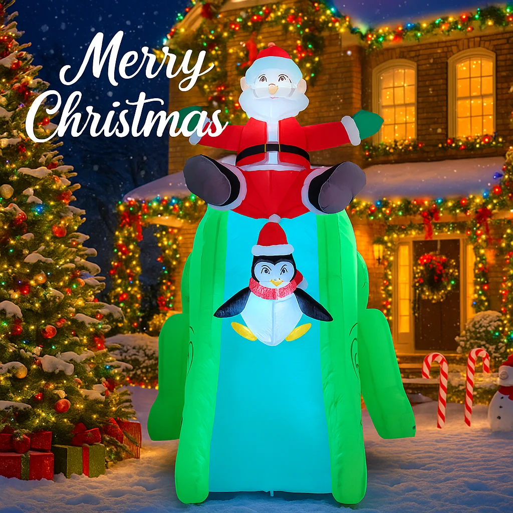 6.89FT Inflatable Santa Claus Penguins Dinosaur Slide Toy LED Lit Xmas Yard Decor Supplies Christmas Home Ornament Festive Gift