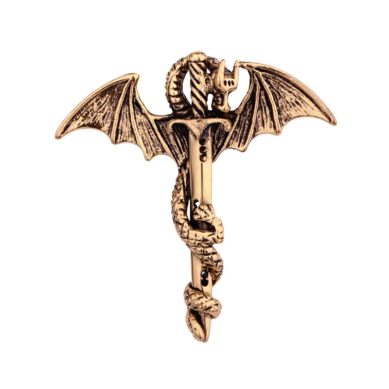 Retro Dragon Holy Sword Cross Badge Brooch Men's Brooch Dress Pin Fashion Business Casual Jewelry