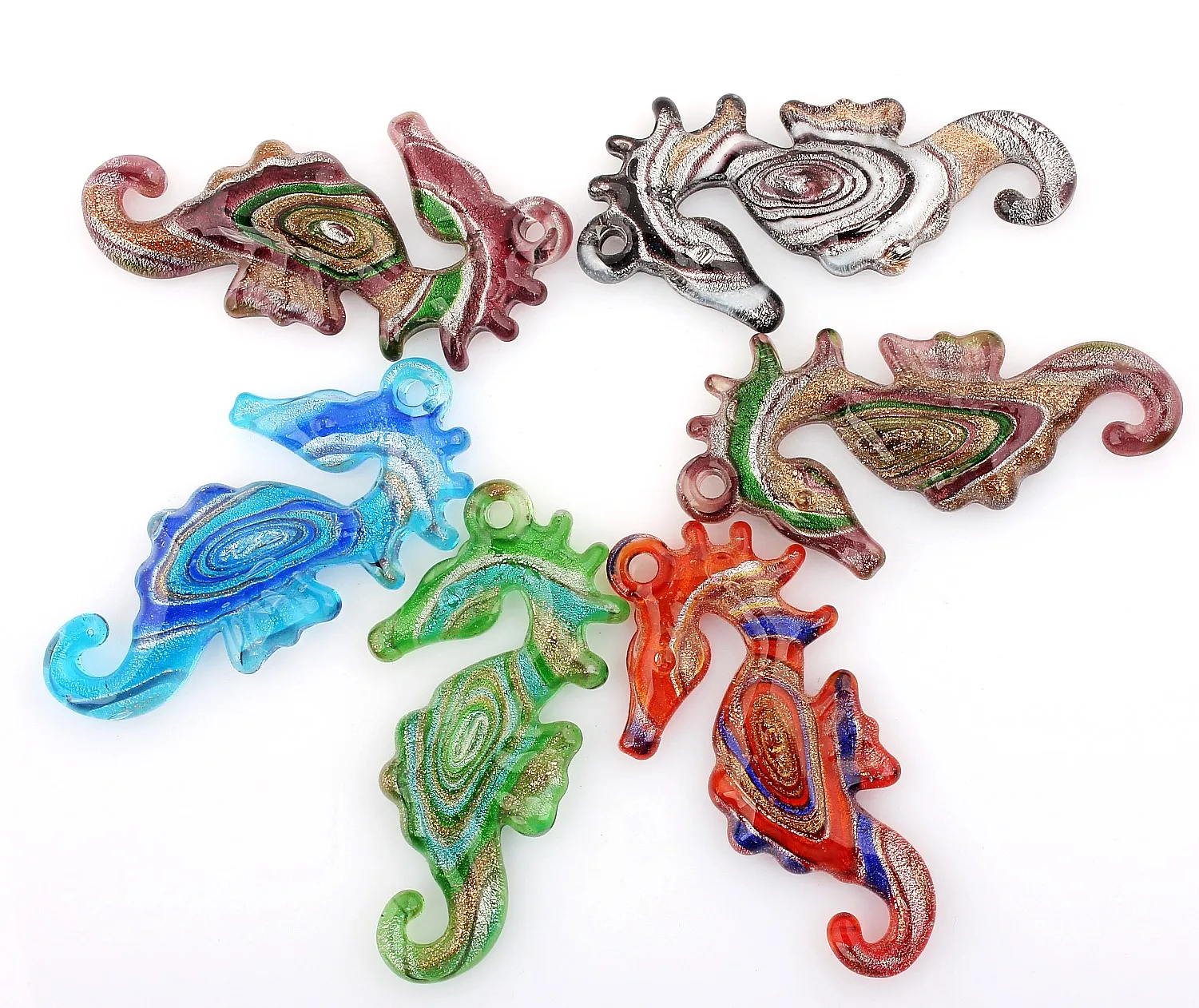 QianBei Wholesale 6pcs Handmade Murano Lampwork Glass Cute Seahorse Pendant For Necklace Women