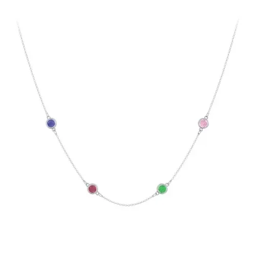 

Custom Silver Chain Necklace Personalized Multi - Color Gemstone Inlay Pendant Minimalist Design Dainty Jewelry Customizable