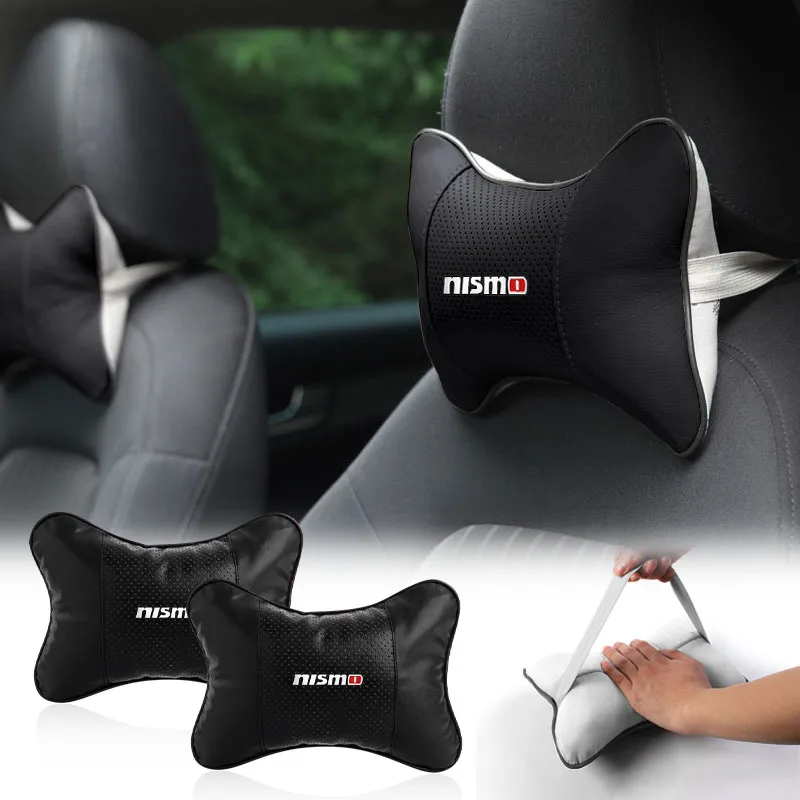 1/2Pcs Car Seat Headrest Auto Logo Neck Pillow Car Accessories Stickers For Nissan Nismo GTR Tiida Teana Trail Wheel Center Caps