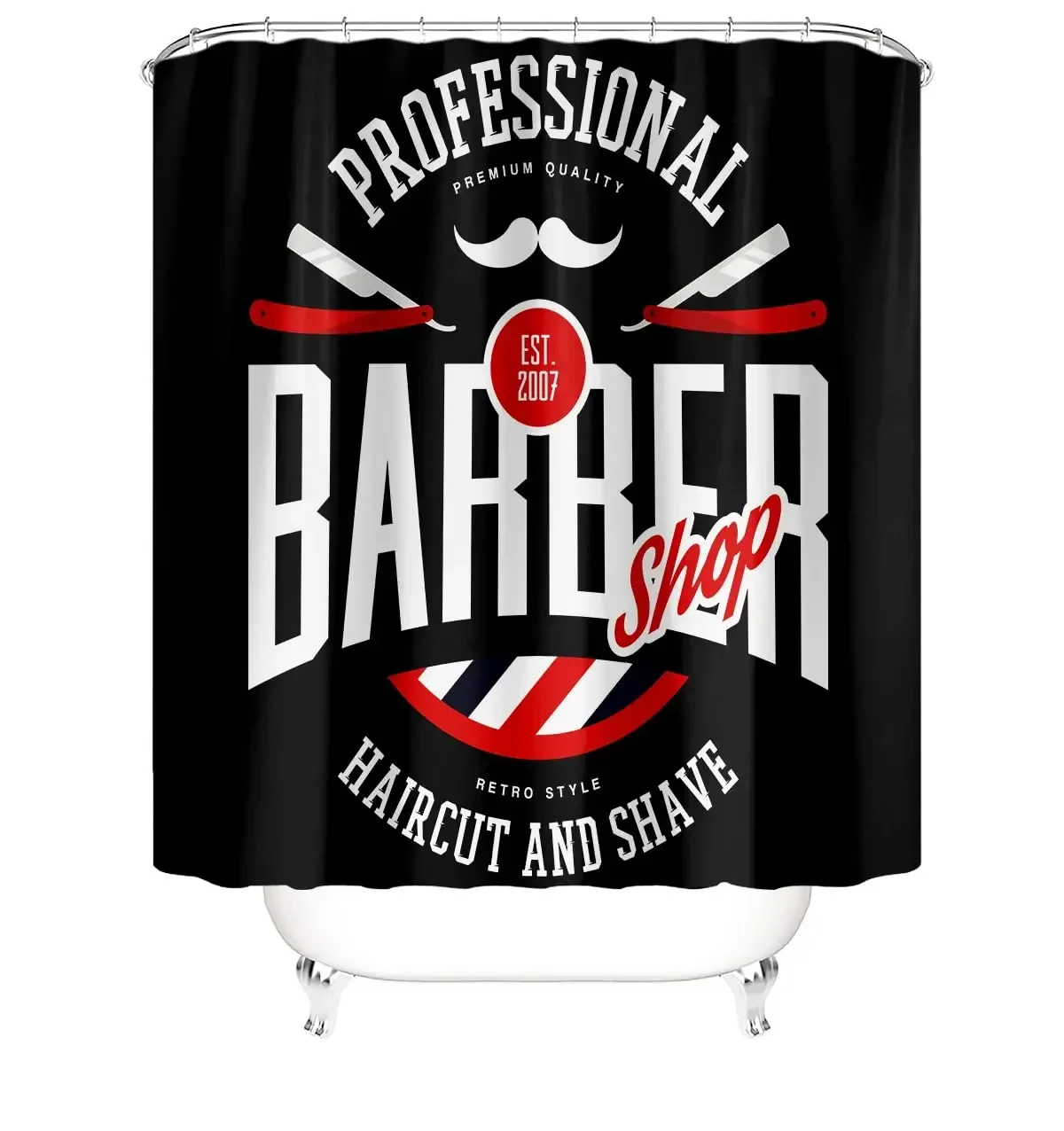 Barbershop Set di tende da doccia in tessuto barbiere con distintivo Vintage Tartan taglio barba Gentleman Graphic Grooming Screen decorazione del bagno