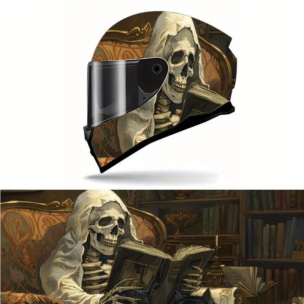 

Sophisticated Reading Skull Design Motorcycle Helmet Vinyl Wraps Sticker, Helmet Decoration, Waterproof Self-adhesive Helmet Pro