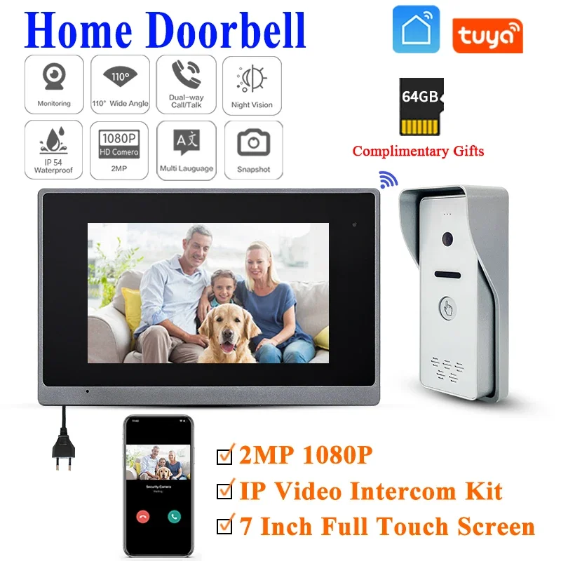 

Factory Quality 7 Inch UTP Cable RFID Smart Doorbell Monitor Control WiFi TUYA Video Doorphone Outdoor Panel Street screen Black