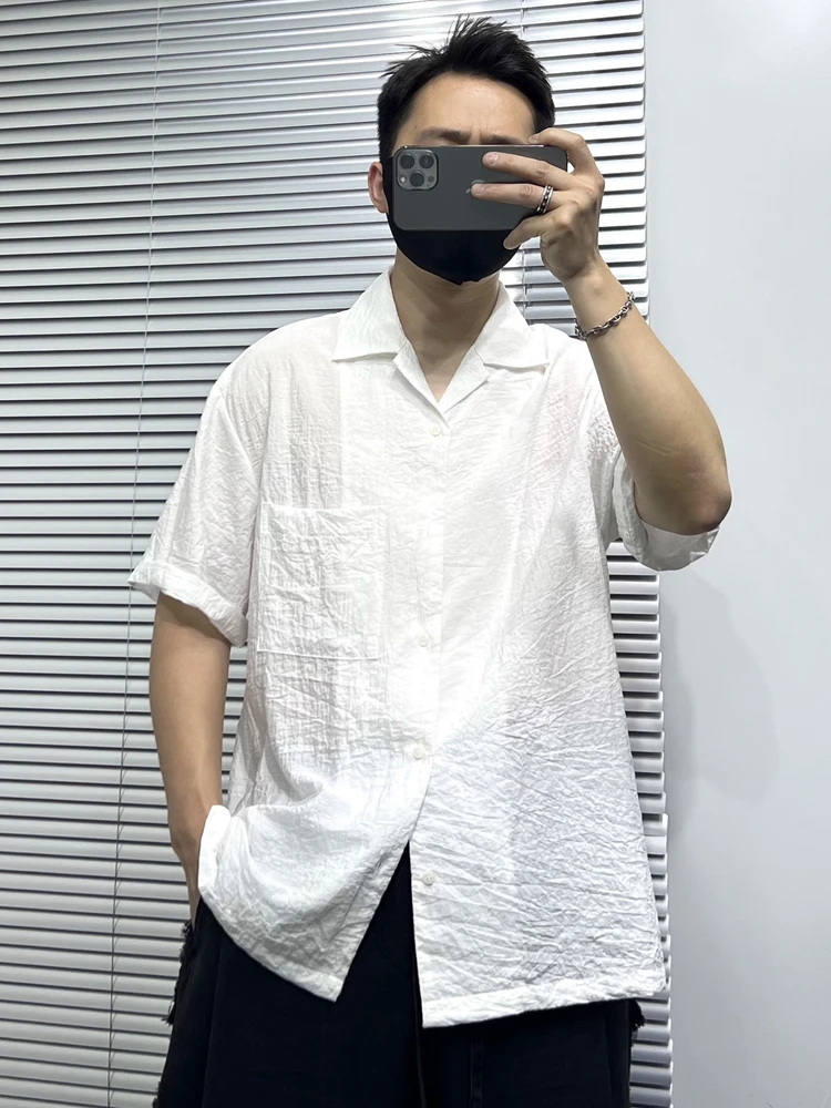 2025 Men's Summer New Thin Niche Pleated Tops Loose Comfort Breathable Handsome Shirts Men's Simple Lapel Short Sleeve Shirts