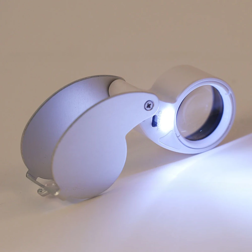 LEDライトとUVライトを備えた折りたたみ式拡大鏡,ジュエリーボードライン,テキスト拡大鏡,25mm, 40倍,新品