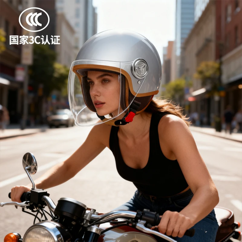 

Ретро 3/4 полумотоциклетный шлем с открытым лицом для мужчин и женщин для скутеров и мотоциклов