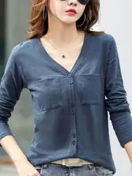 Autumn Winter 100% Cotton Women's T-shirt Bottoming Basic Fashionable Solid Lady Long Sleeve Slim Tops Shirts 230g/㎡ Tops