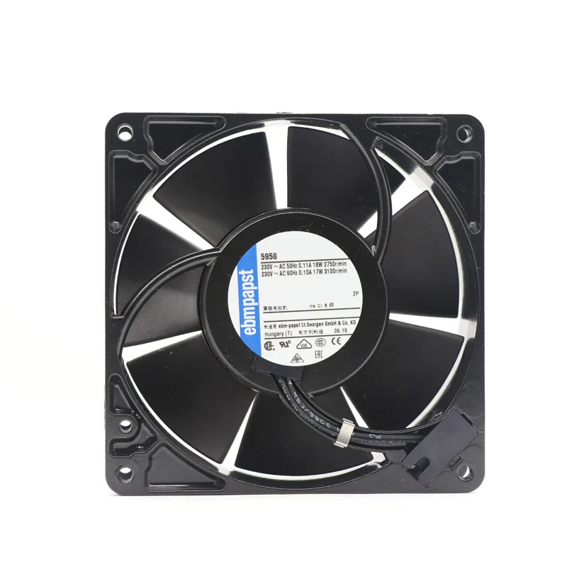 5958 127 x 127 x 38mm 230V AC 18W 0.105A 180m3/h 2750rpm IP20 ball bearing cabinet axial flow cooling fan