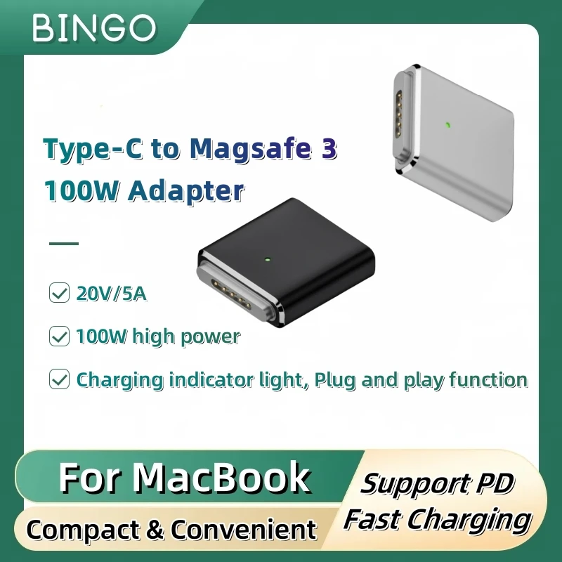 

Адаптер Type-C к Magsafe 3 PD 100 Вт для MacBook Pro 2023 (M2,14/16 дюймов), MacBook Air 2022 (M2), MacBook Pro 2021 (M1,14/16 дюймов)