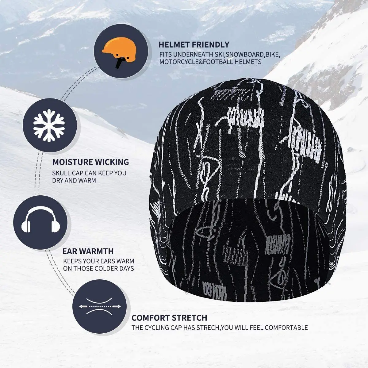 추운 날씨를 위한 겨울 부드러운 면 비니 더블 레이어 경량 방풍 따뜻한 헬멧 라이너 해골 모자