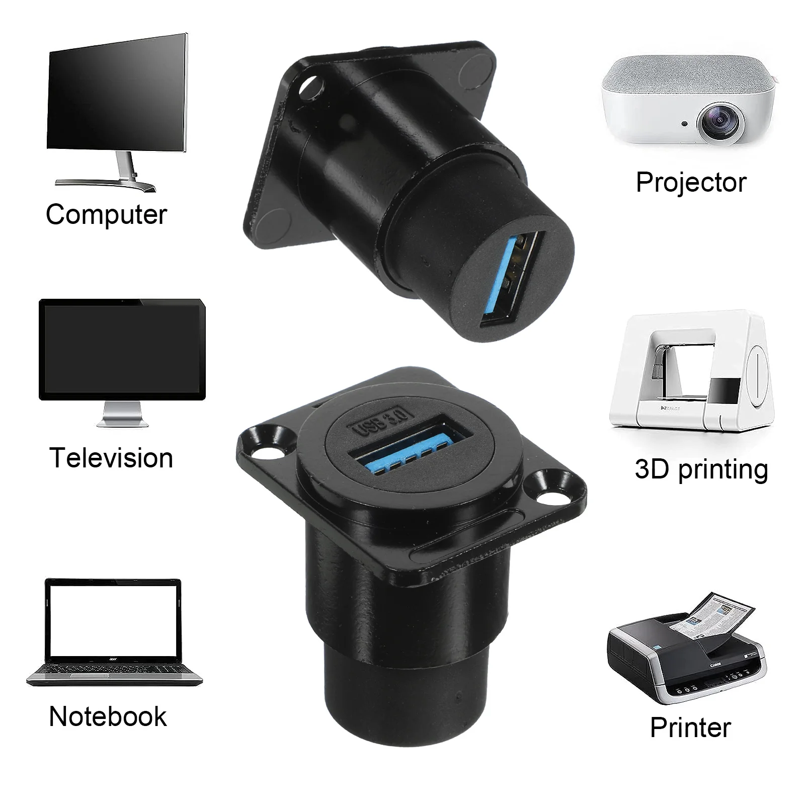 USB Panel Socket Pass Through Bulkhead Adapter Waterproof Cable Data Extension 30 Mount Coupler image 4