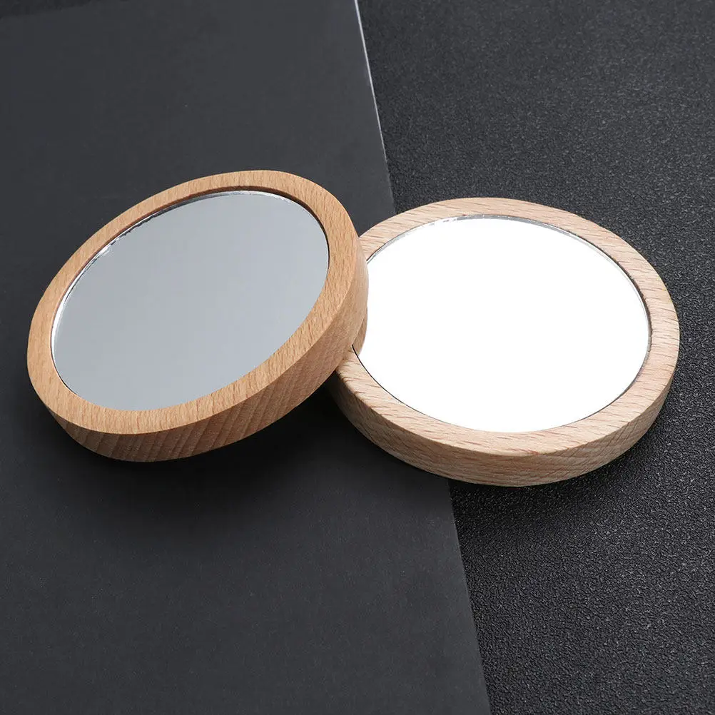 

3Pcs Fashionable Exquisite Wood Makeup Mirror Portable Pocket Mirror for Ladies Travel Outdoor Makeup Hairdressing Anniversary