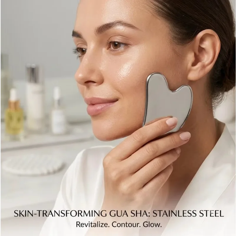 304 Stainless Steel Heart‑Shaped Gua Sha Board Metal Facial Scraping Massage Tool For Skin Lifting