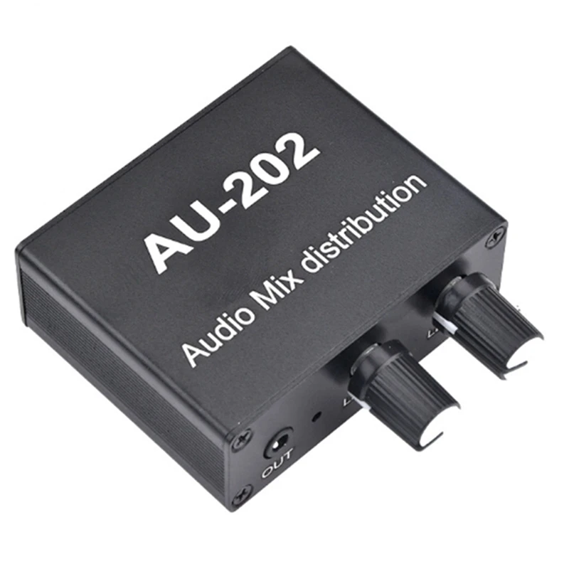 AU-202 2 Input 2 Output Stereo Mixer Audio Distributor untuk Headphone eksternal Power AMP Volume saja kontrol