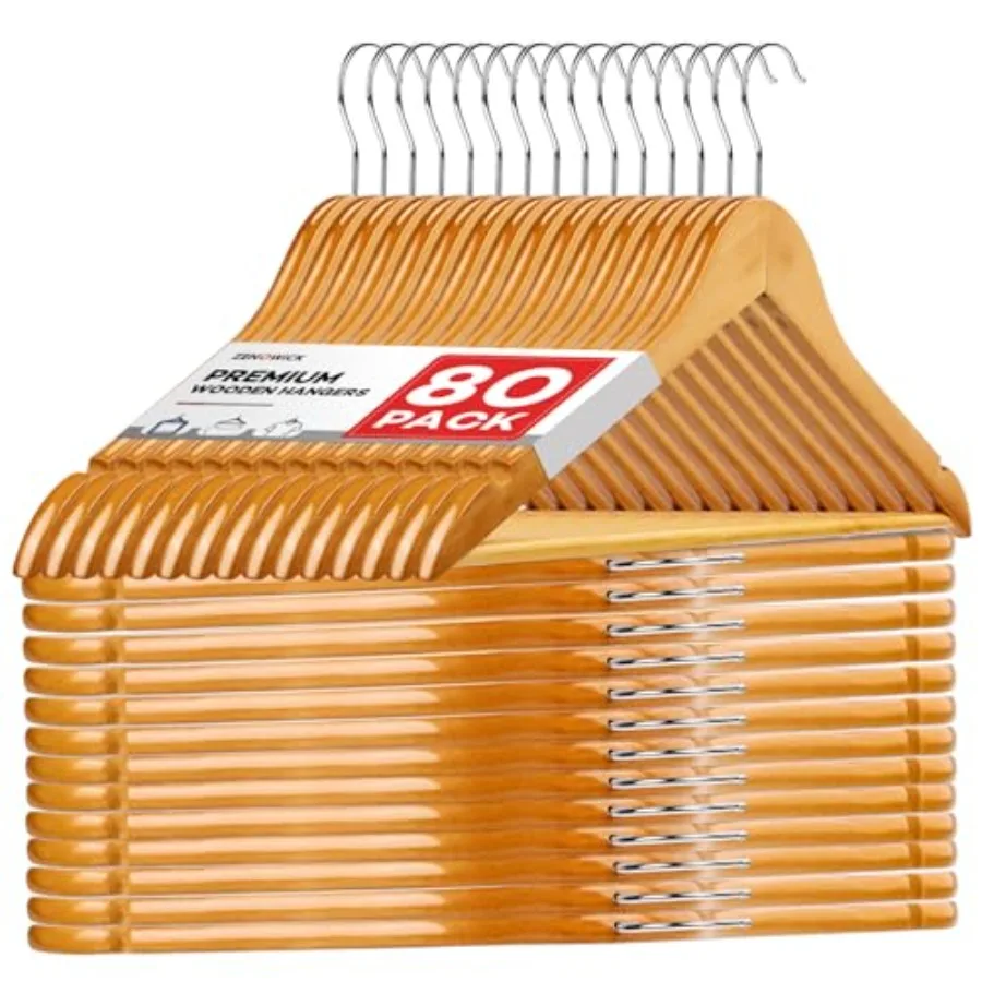 

Wooden Hangers 80 PackWood Hangers for Coats Suits Jackets Closet and Pants Durable Premium Wood Hangers with 360-Degree Rotata