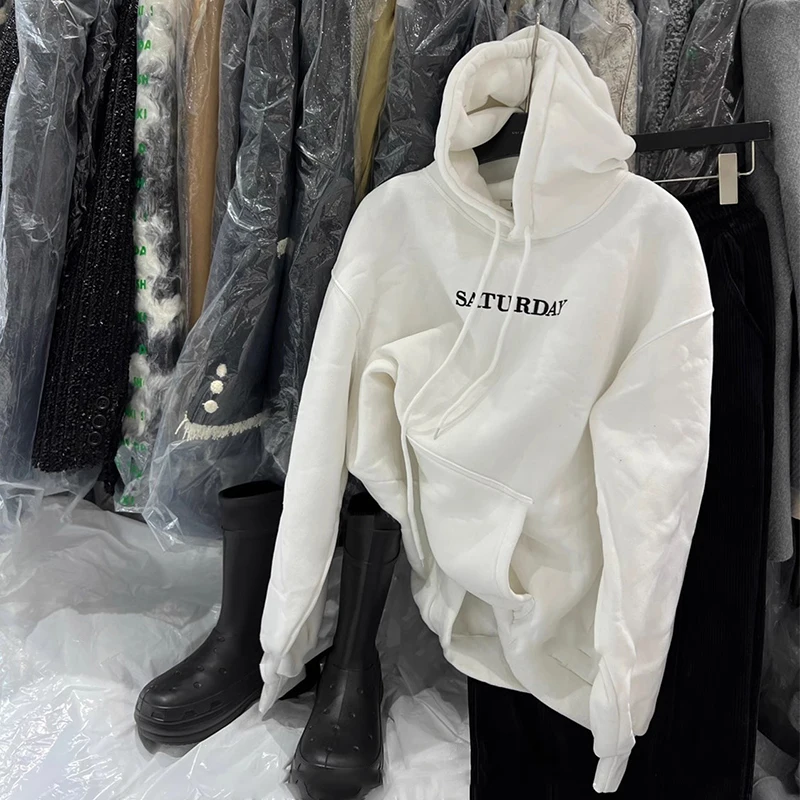 트렌디한 레터 프린트 안감 후드티 여성용 루즈핏 편안한 한국 스타일 긴팔 스웨트셔츠 출퇴근용