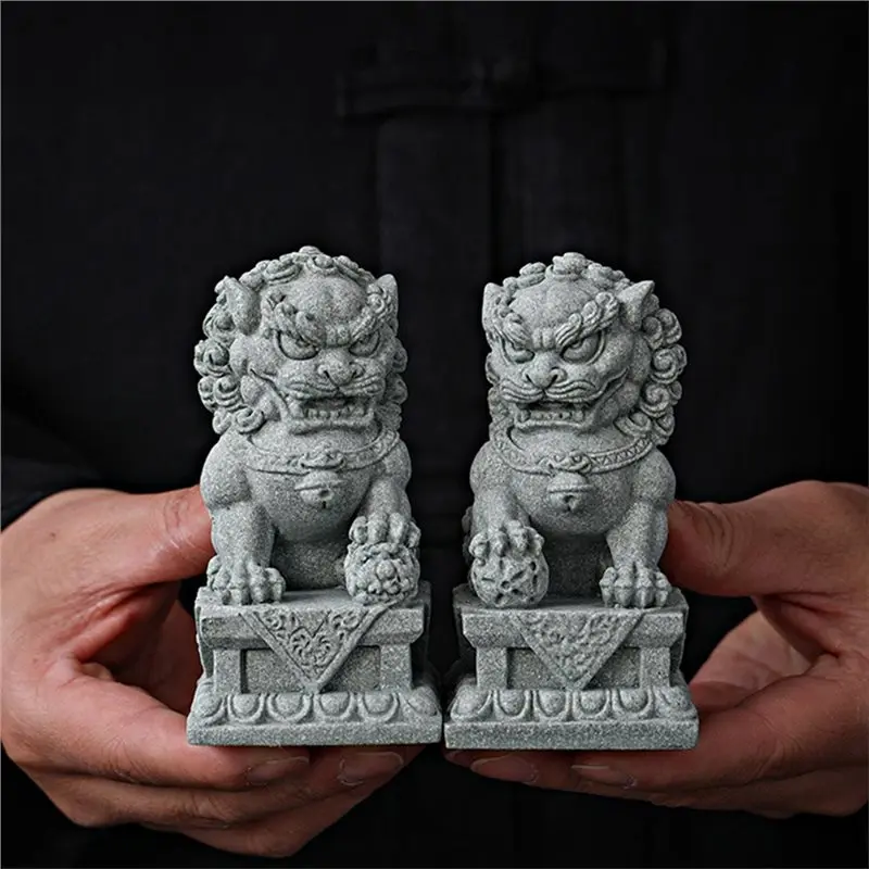 THIVN-Sandstone Figurine Of Chinese Mythical Beast-Feng Shui Decor Sculpture For Home Room, Wealth& Luck Symbol