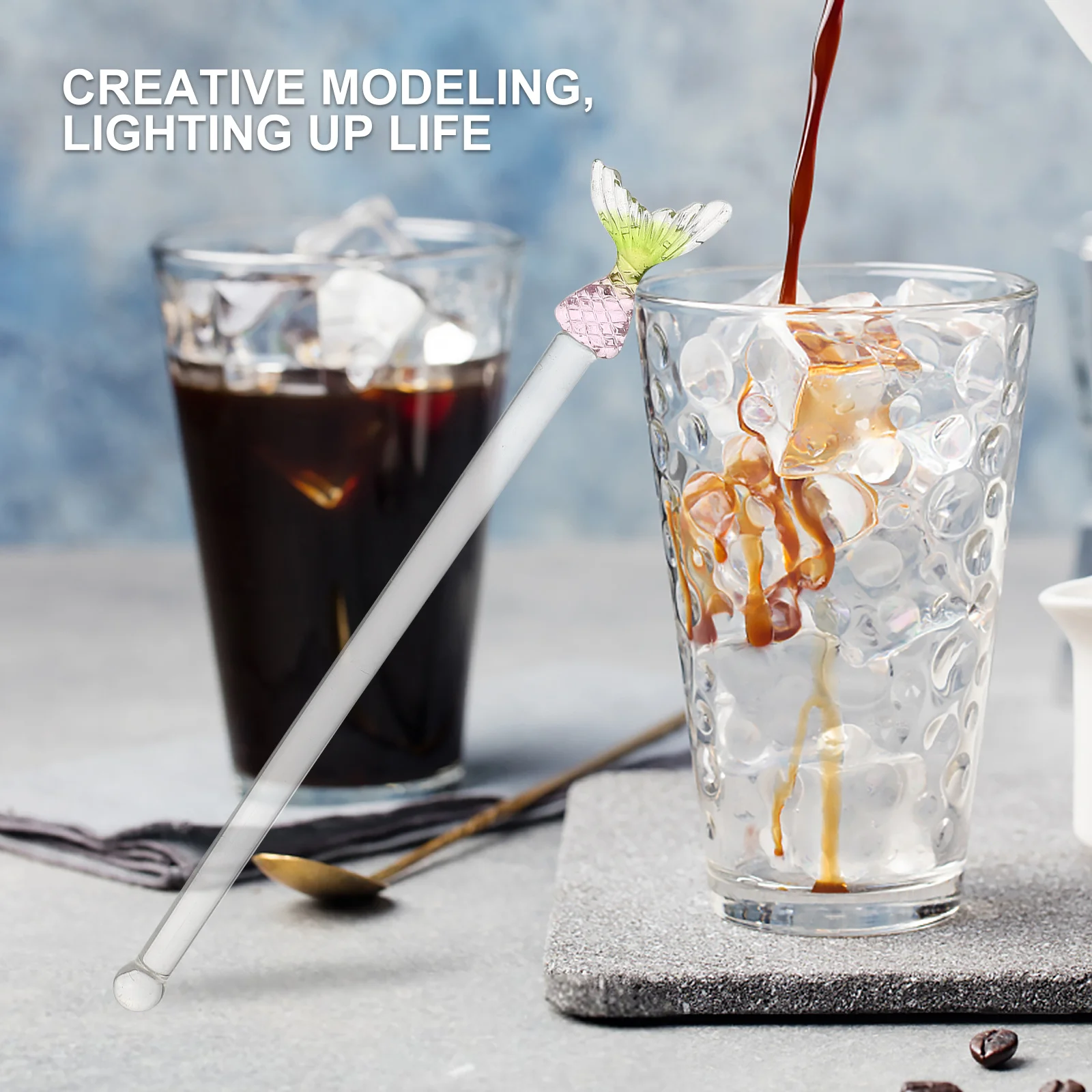 

2pcs Creative Stirring Stick Glass Mixing Rods For Cocktail Drink Mixer Fruit Juice Iced Tea Coffee Bar Tool Kitchen Barware