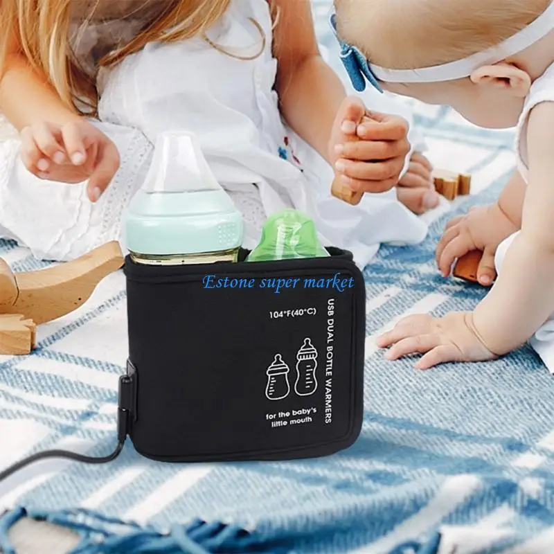 

090B USB Double Bottle Warmer Baby Feeding Bottle Insulation Sleeve Heat Keeper Case