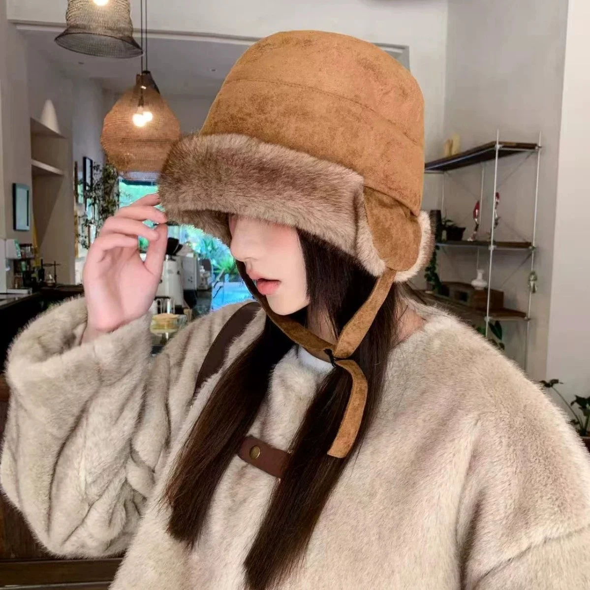 Women's Autumn/Winter Fleece-Lined Warm Fisherman's Hat: Cold- and Wind-Proof, Ear-Covering Bucket Hat with Turn-Up Brim