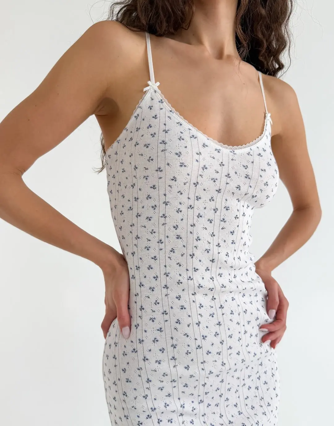 COU Black and White Lace Hollow-Out Bow Slip Dress - Custom Fabric, Super Soft, Basic, Versatile Midi Dress