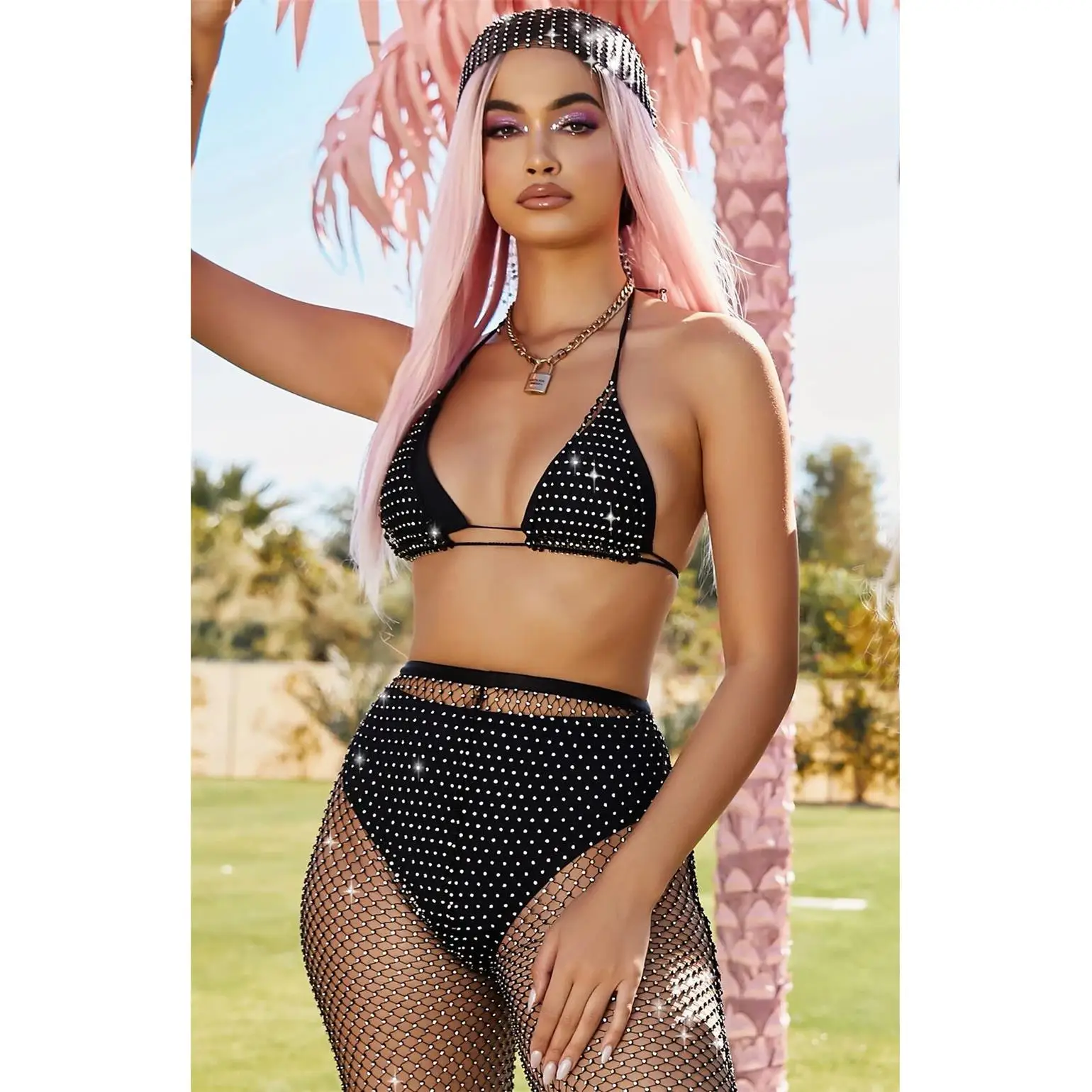 

Women's Me Elastic Headband with Hollowed out Outdoor Veil Hat Faion Set Tee-piece Suit No Brand Registered Trademark