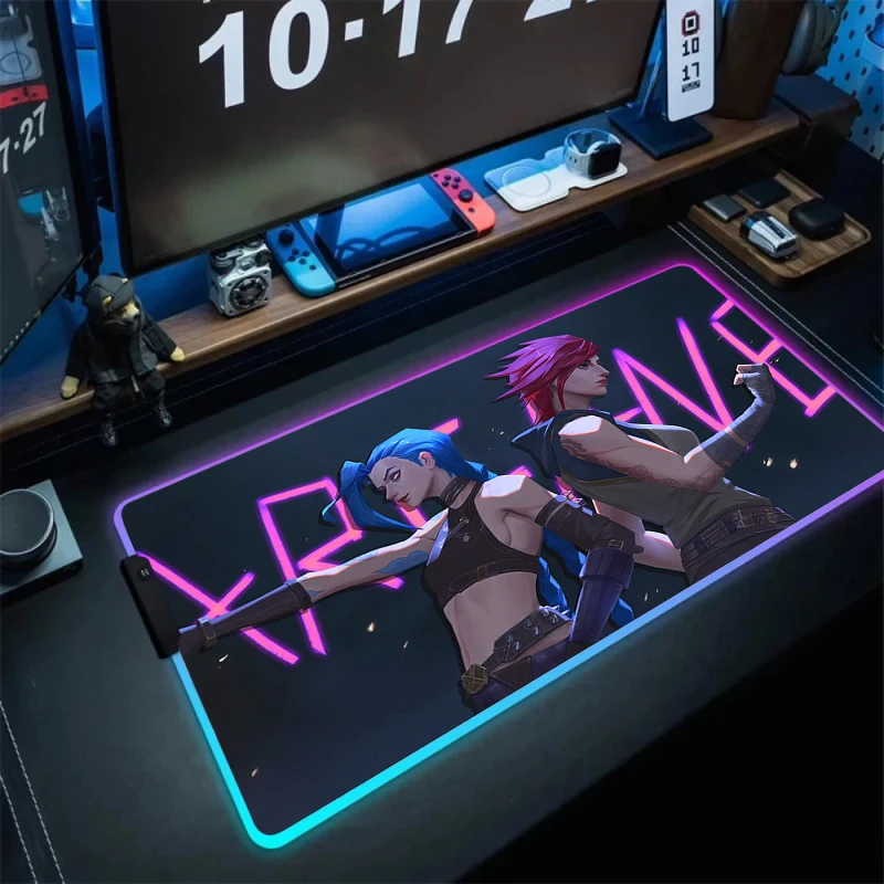 High Quality L-league of Legends Jinx Gaming LED Mouse Pad Laptop Gamer RGB Mousepad Cool Anime Antislip Mat Keyboard Desk Mats