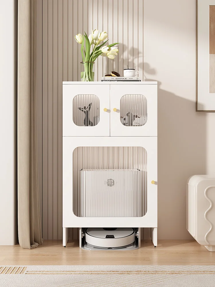 Simple sweeping robot storage cabinet rack movable rock slab dining side  integrated against the wall living room locker