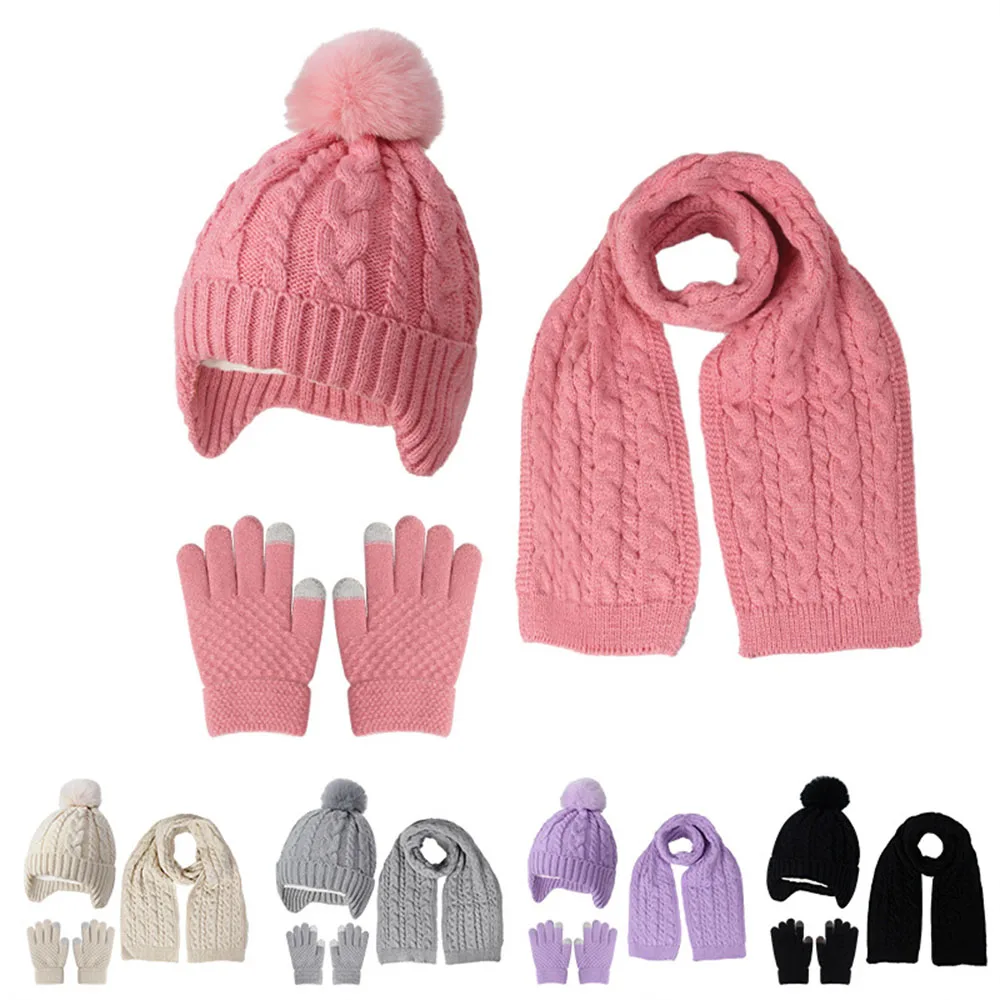 

2-10Y Girl And Boy Hat Scarf And Glove Set Lightweight, Stretch Fit, with Buckle Closure Knitted Thickened Warm Single