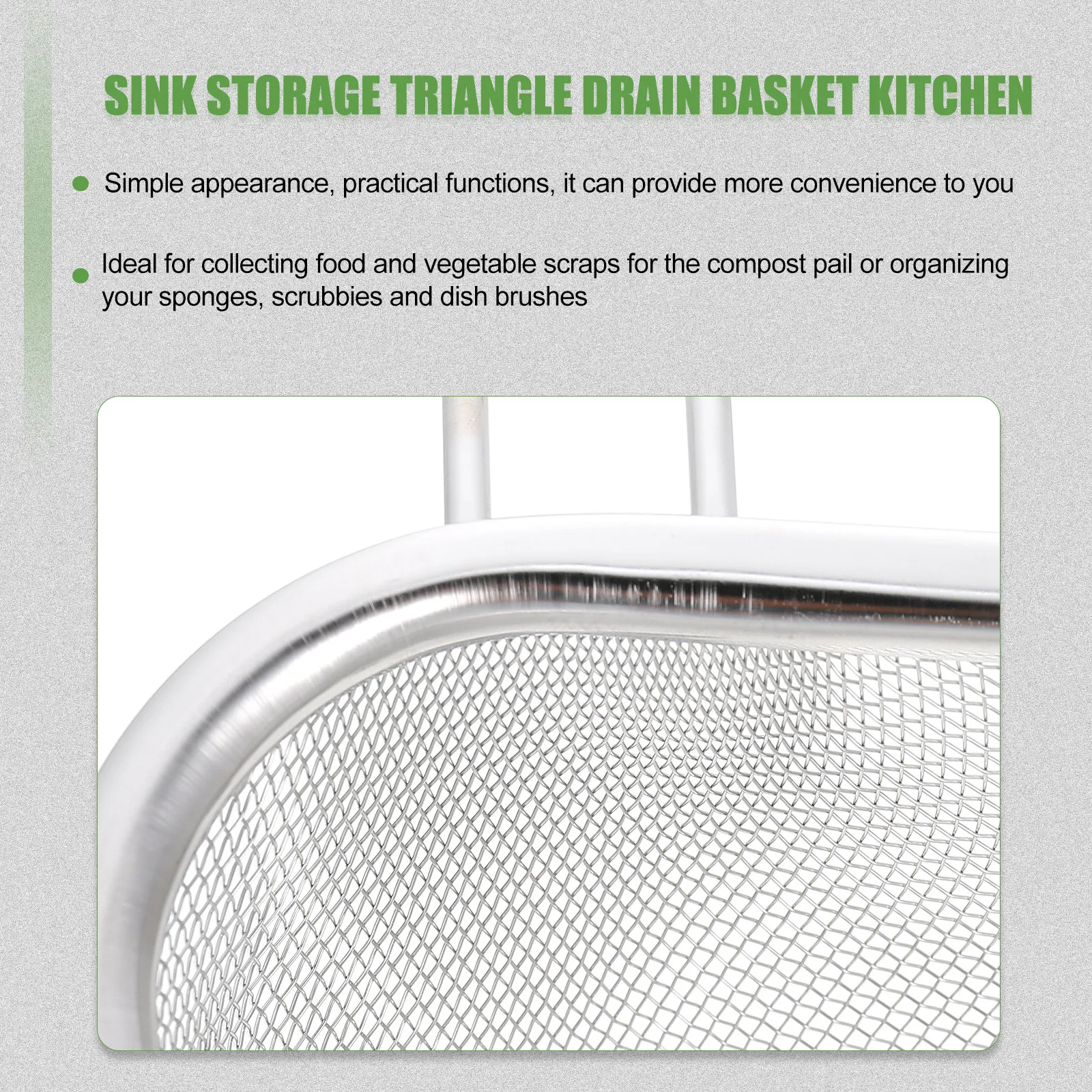 1Pcs Stainless Steel Draining Basket Triangular Sink Rack for Kitchen Storage Holder Large Capacity Fruits Vegetables Drying