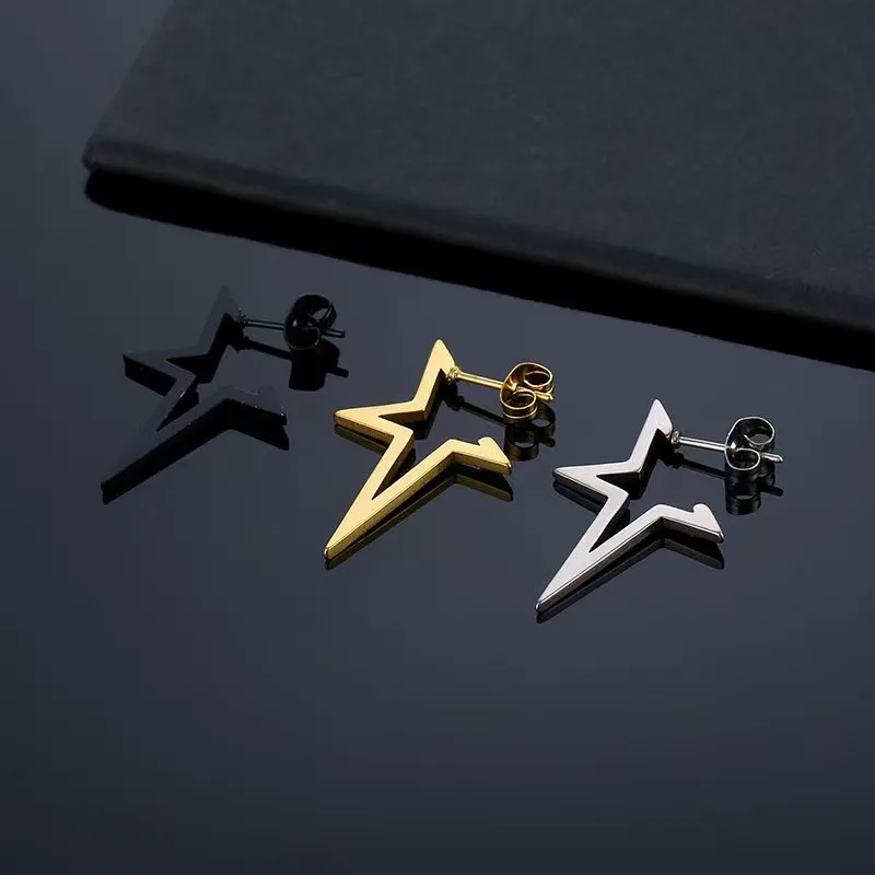 

2pcs Stainless Steel Pentagonal Star Shape Punk Stud Earrings For Men Women Piercing Jewelry
