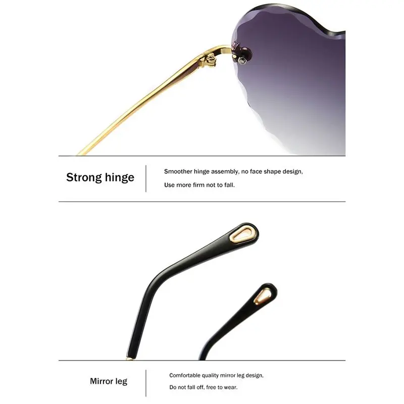 A01M 7 Pairs Statement Metal Cut Edge Sunglasses Cute Candy Heart Rimless Ocean Flake Sunshade Sunglasses