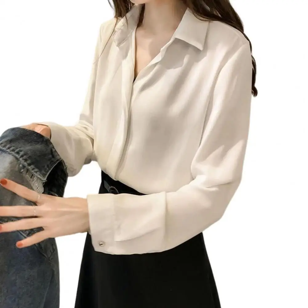 2022 Spring Women\'s Shirts Satin Blouse for Women Long Sleeve Shirt Silk White Shirt OL Woman Solid Blouses Pullover Ladies Tops